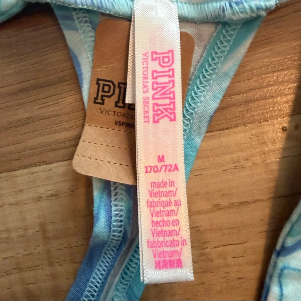 New Victoria's Secret PINK Blue Breeze Marble Print Thong Panty V Waistband Med - Picture 4 of 4